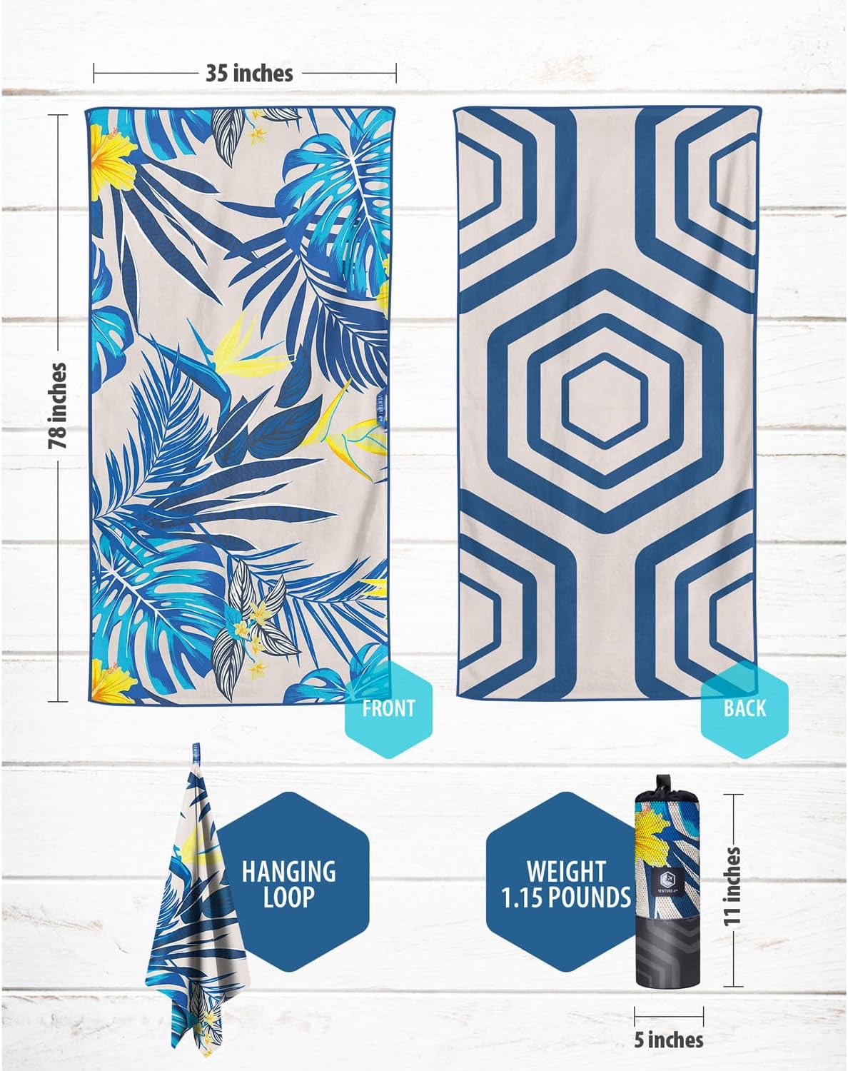VENTURE 4TH Microfiber Beach Towel: Quick-Dry, Compact, Sand-Free, Absorbent, Sandproof and Lightweight - Perfect for Camping, Beach, and Roadtrips (Hibiscus Design | 35x78 inches) - Image 4