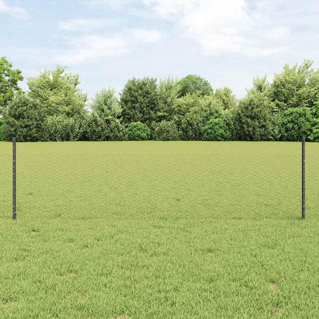 vidaXL Ogrodzenie z słupkiem Szary 0,5 x 100 m Stal i PVC, Regulowane zewnętrzne ogrodzenie, nowoczesny parawan, trwały dzielnik przestrzeni w ogrodzie