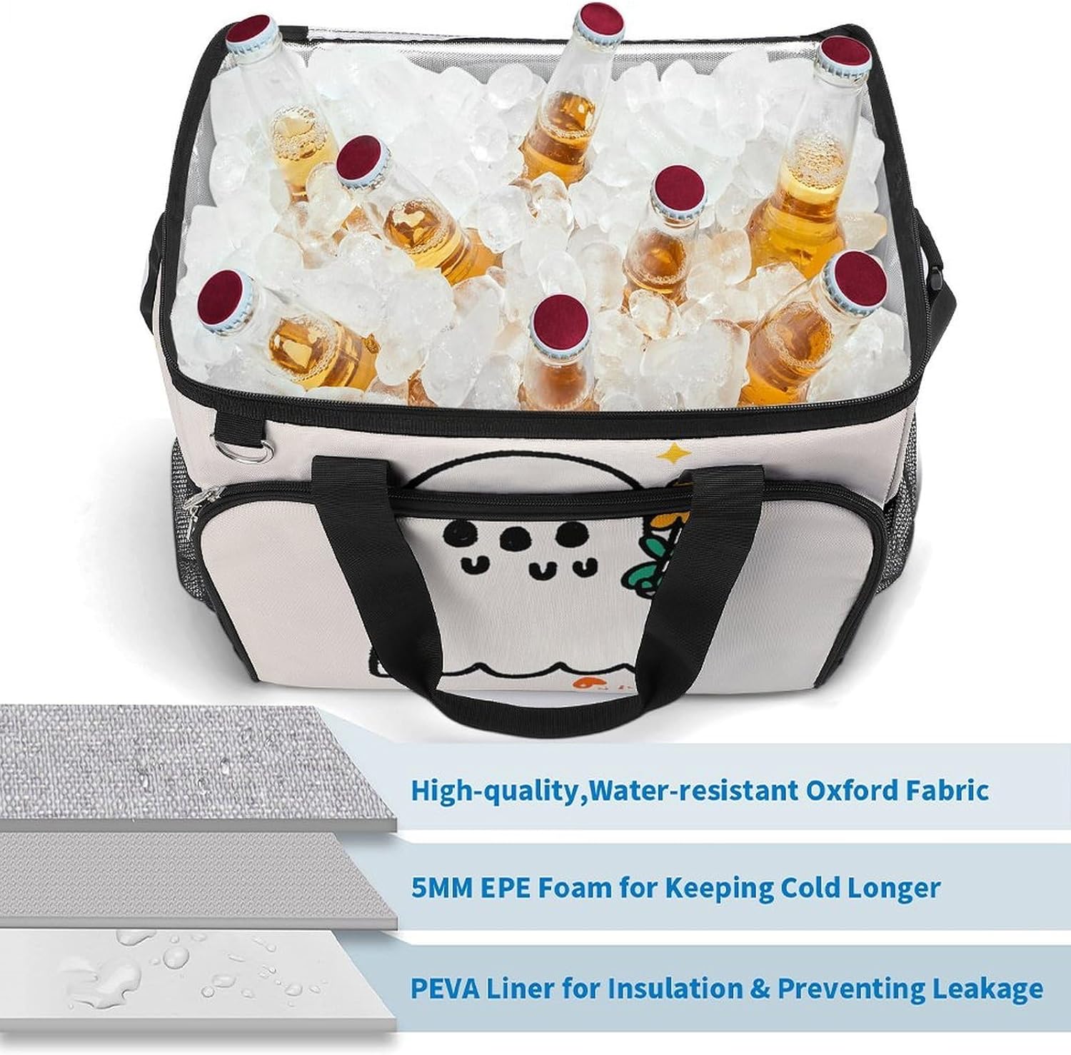 Insulated Picnic Backpack Tote Bag, Large Capacity 30L Take The Flower Ghost Cooler Bag Leakproof Beach Bags Portable Lunch Box Waterproof Picnic Basket for Beach Camping BBQ