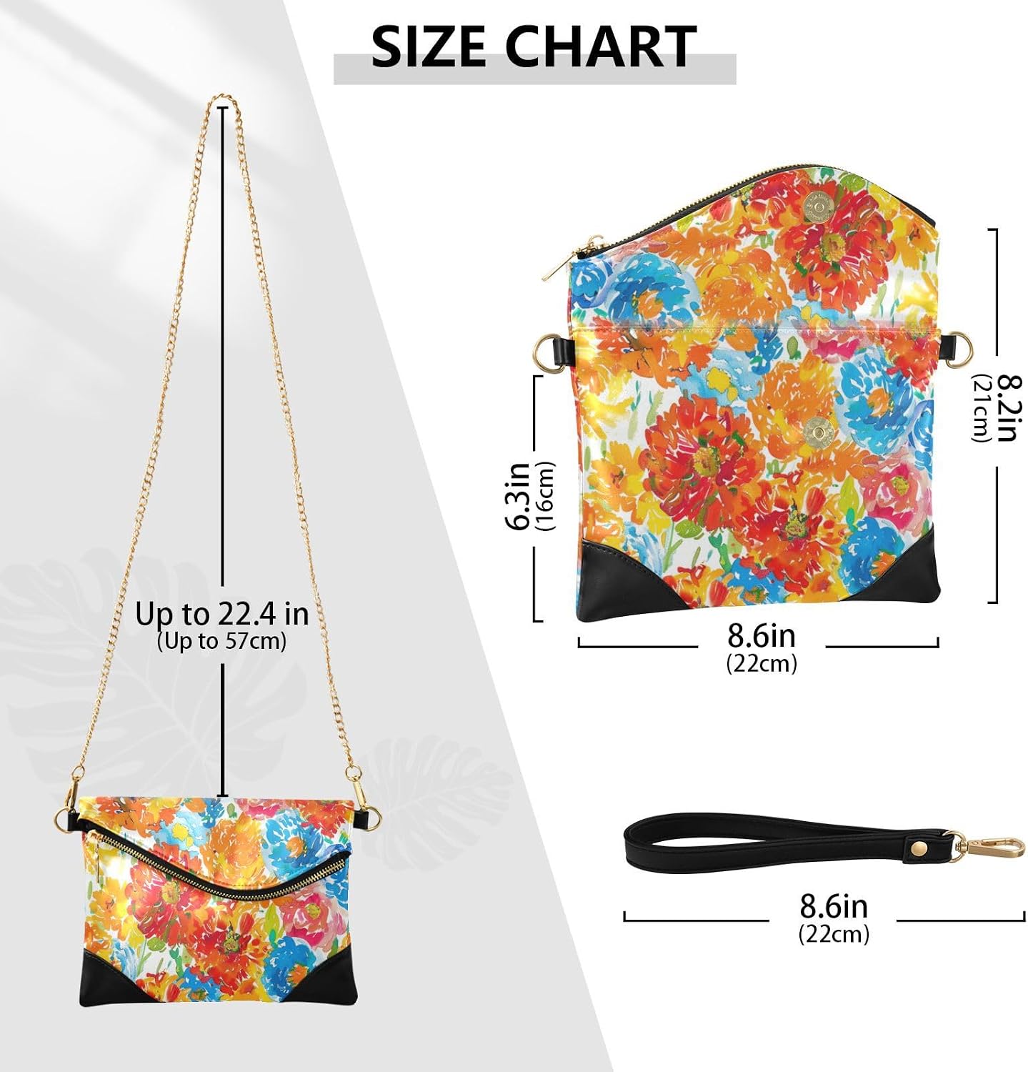 PU Leather Clutch Handbags for Women Casual Envelope Clutch Bag for Lady Artist Flower Rainbows Marigold