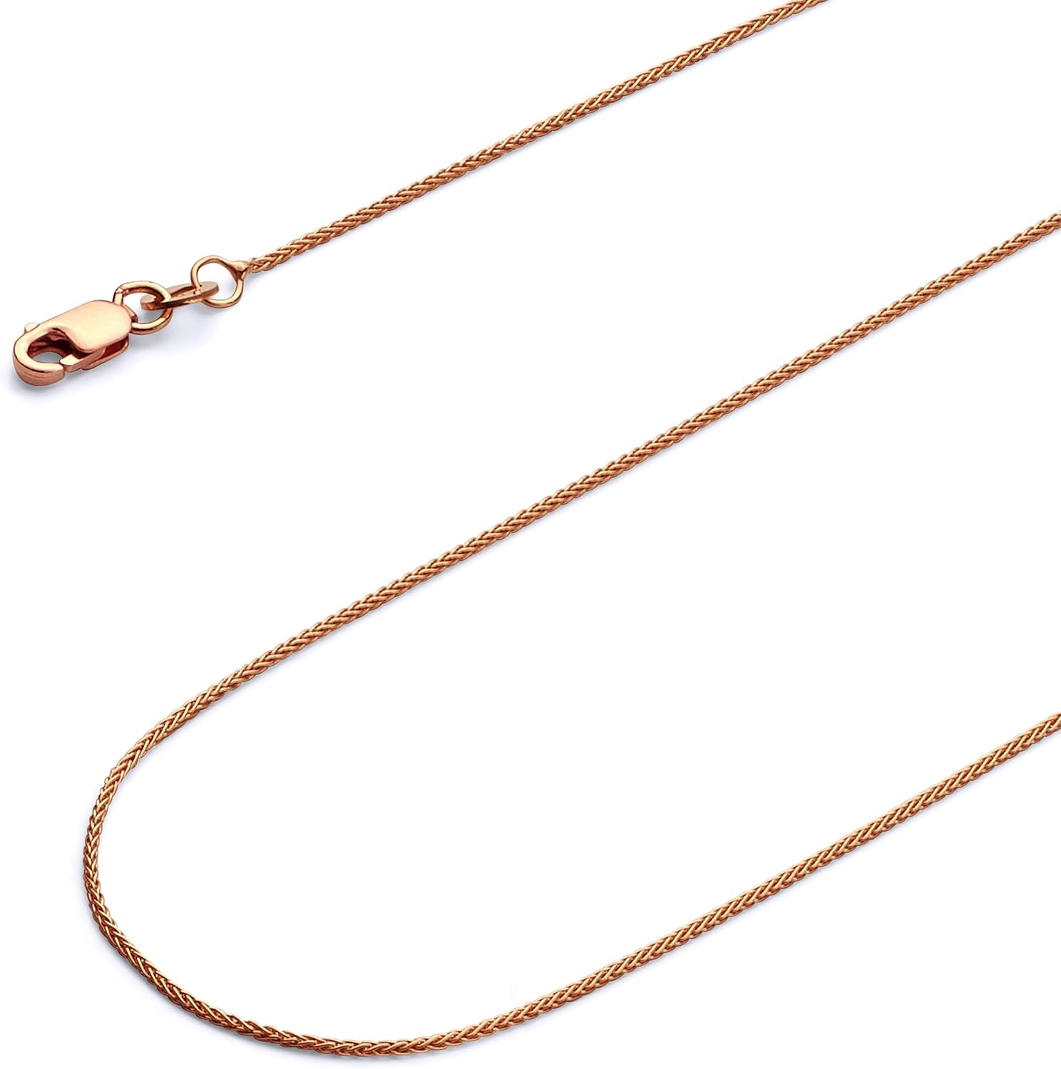 14k REAL Yellow/White/Rose Gold Solid 1.5mm, 1.2mm, 1mm Braided Wheat Chain Necklace with Lobster Claw Clasp