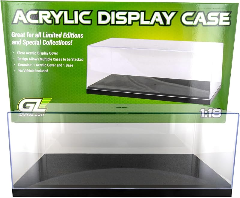 Greenlight 1:18 Scale Acrylic Display Case for 1:18 Diecast Cars, Clear Cover with Black Base, Stackable Design, Model 55028