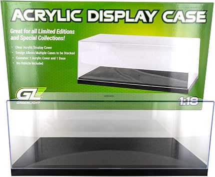 Greenlight 118 Scale Acrylic Display Case for 118 Diecast Cars, Clear Cover with Black Base, Stackable Design, Model 55028