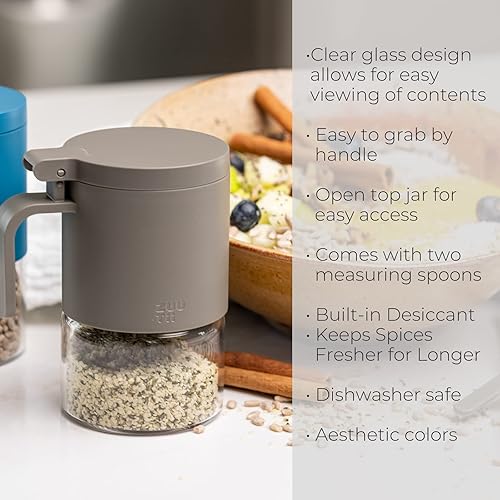 Miniatura 8 de Zuutii Tarros de especias de vidrio a prueba de humedad con cucharas, juego de 4 botellas de especias de 10 oz/10.1 fl oz, mini tarros de