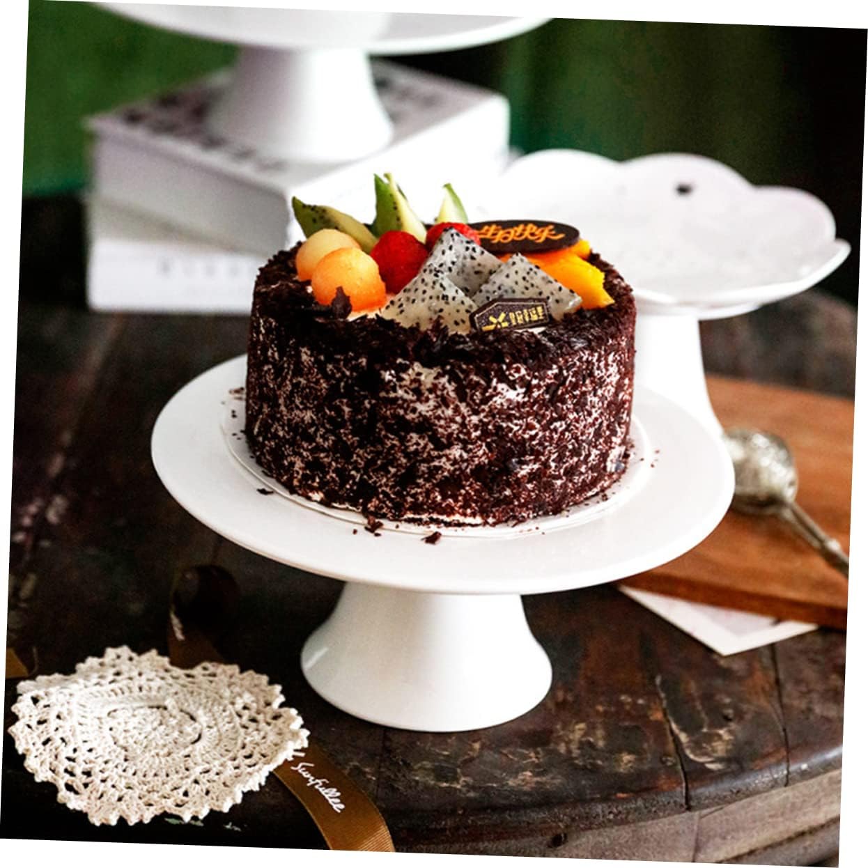 Unomor Elegant Tall Cake Display Stand Porcelain Cake Decor Tray for Parties Events Versatile Dessert Table Rack Stylish High Foot Design for Birthdays Weddings More