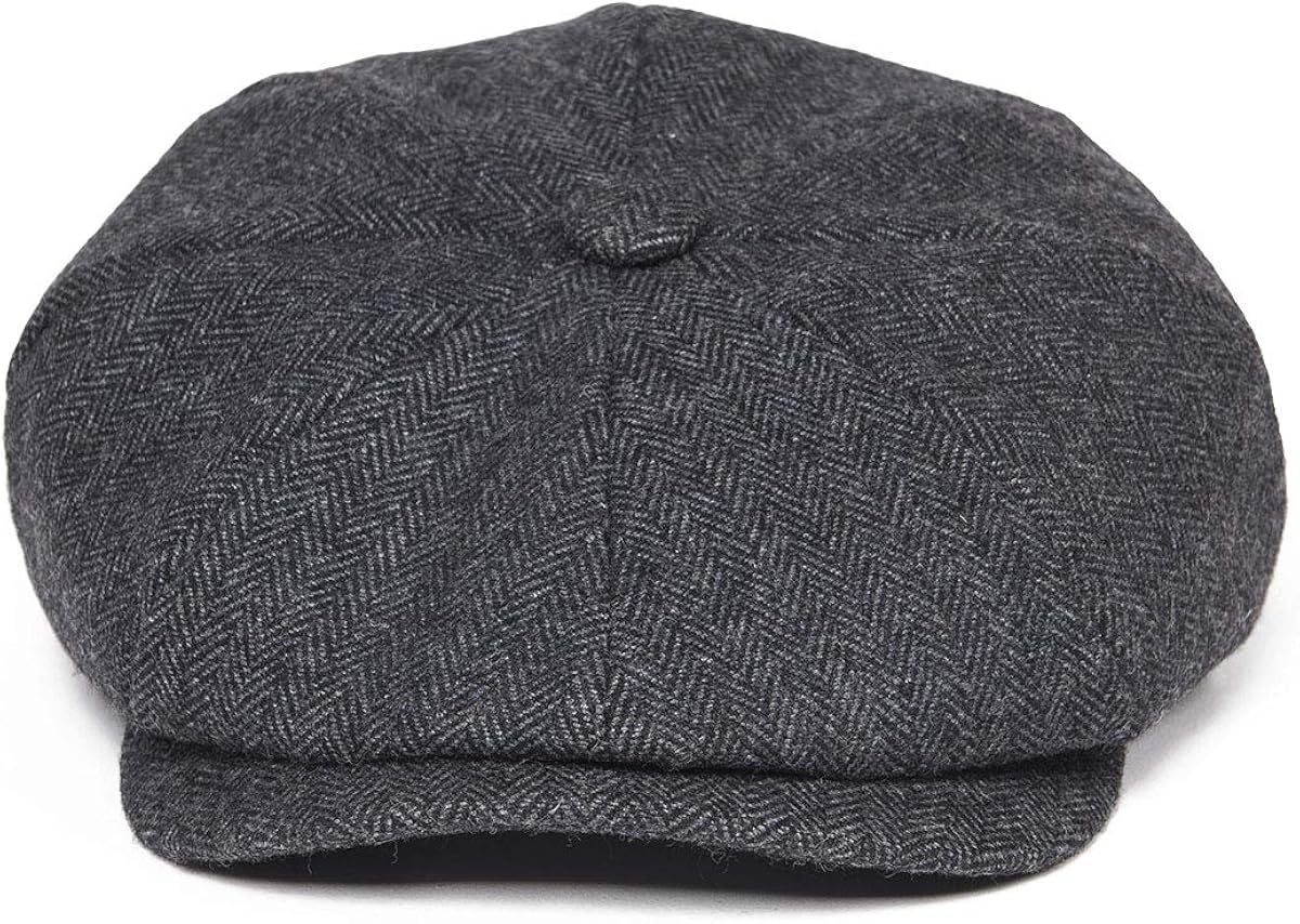 BOTVELA Men's 8 Panel Wool Blend Newsboy Flat Cap Herringbone Tweed Hat at  Men’s Clothing store