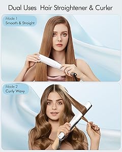 Betahouse Flat Iron Hair Straightener and Curler 2 in 1 with Cooling Air Vents and Add Essential Oil, 1 Inch Titanium Straightening Curling Iron Airflow Styler 3 Temp UP to 450 Dual Voltage