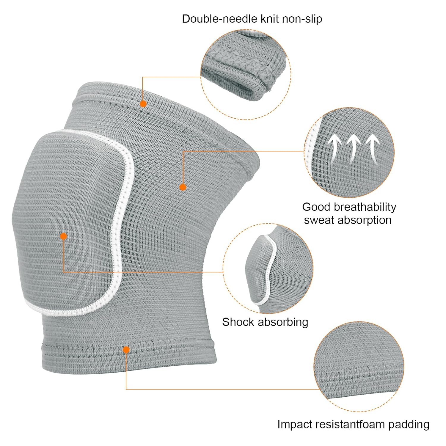 PATIKIL M Size Protective Knee Pads, 6 Pairs Sponge Volleyball Knee Pads Breathable Dance Knee Pads Brace for Women Men Football Basketball Workout, Grey