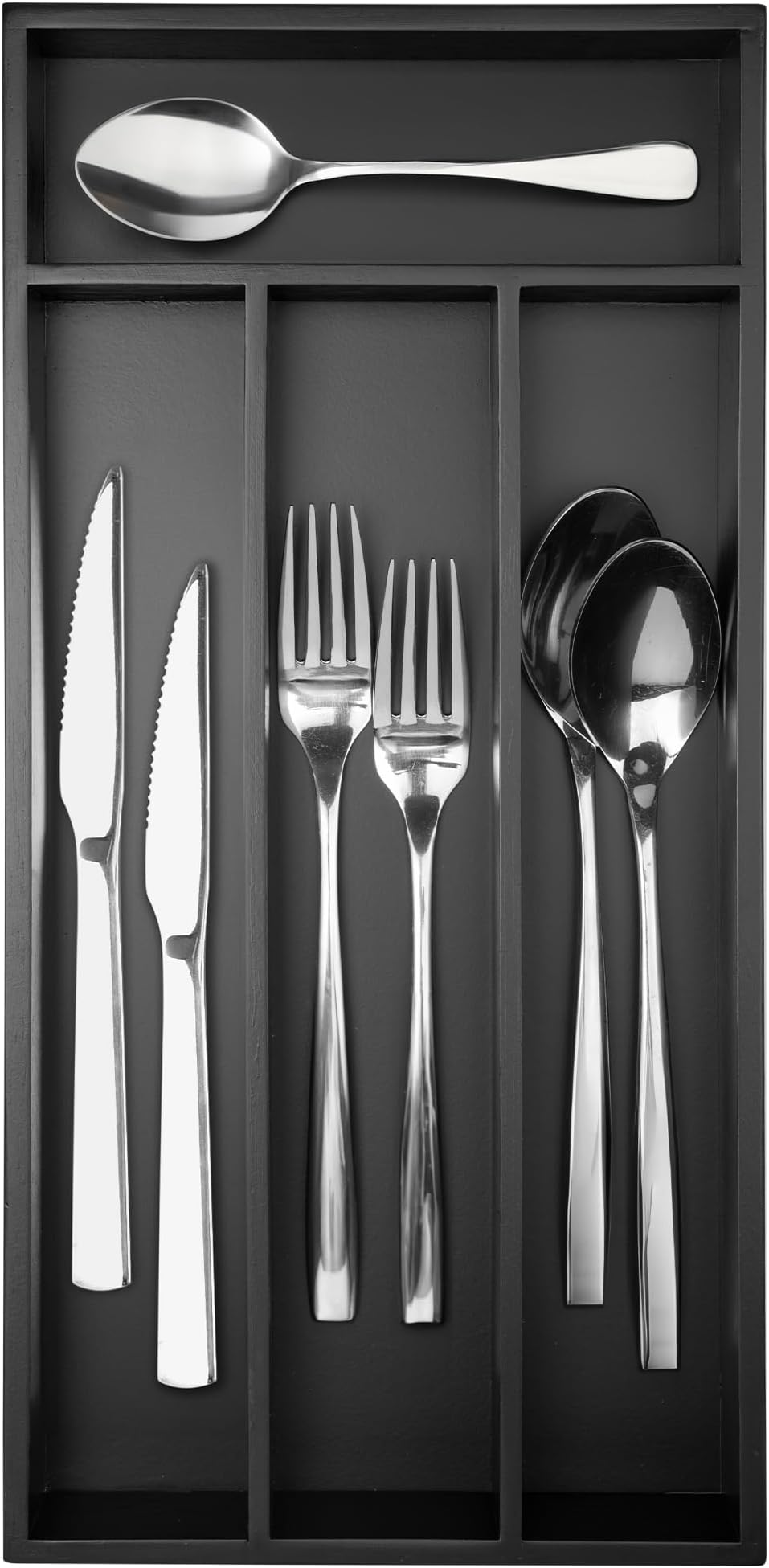Upassion Silverware Organizer Narrow Bamboo Utensil Organizer Black Kitchen Drawer Organizer Silverware Holder Cutlery Organizer in Drawer Flatware Organizer Black
