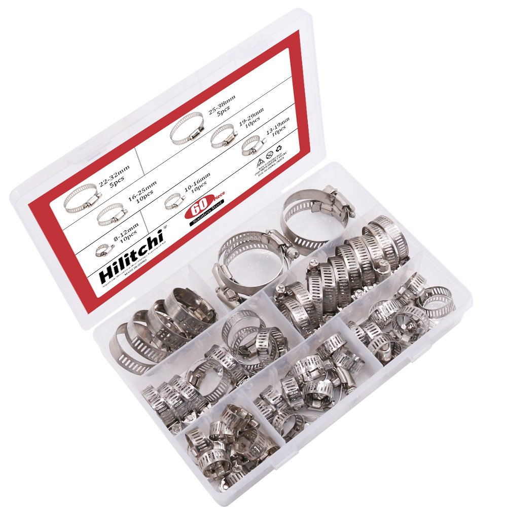 185PCS Stainless Steel Worm Gear Hose Clamp Assortment – 1/4 To 2 Inch (6-51mm) With Metal Strap & Fasteners
