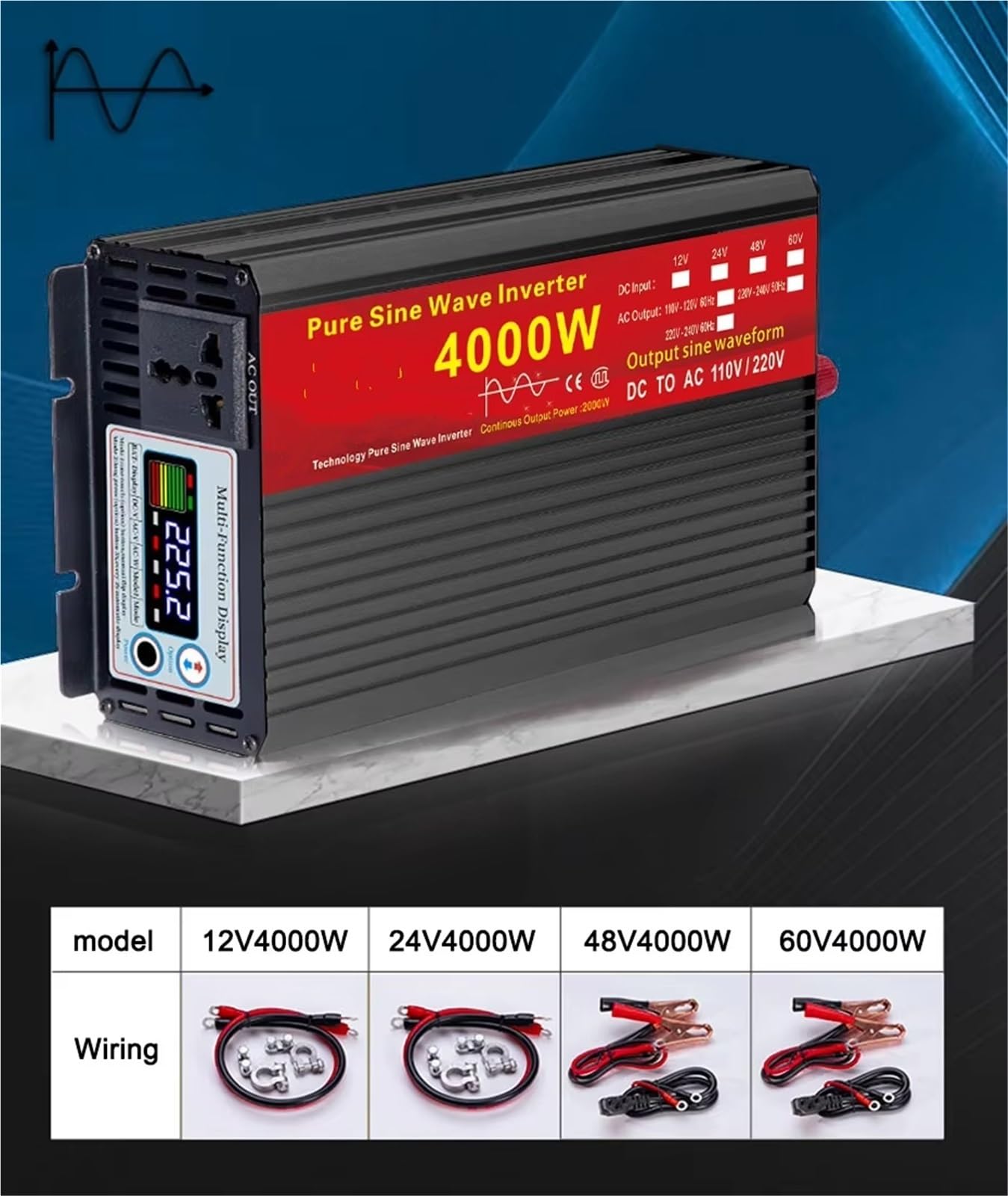 Inversor Inversor De Onda Sinusoidal Pura (CC 12V/24V A CA 220V-230V 60Hz 2000W 3000W 4000W 5000W con Transformador De Voltaje Convertidor Potencia Onda sinusoidal modificada(12v,4000W)
