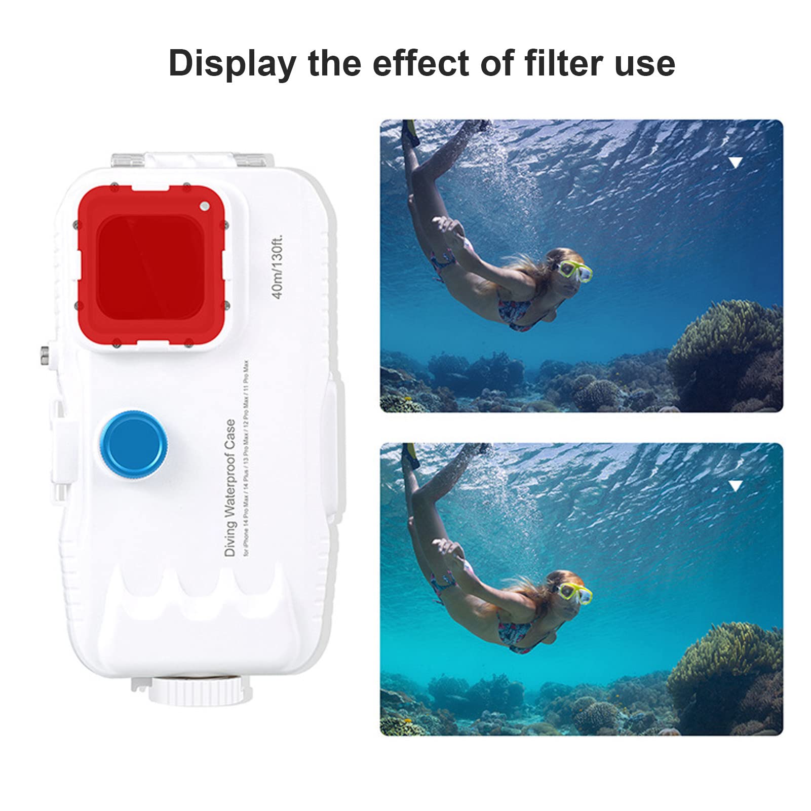 Funda para Teléfono de Buceo Carcasa Impermeable para Fotografía Subacuática para 14Plus y 14ProMax 40M Estuche para Snorkel en Aguas Profundas con Filtro Rojo