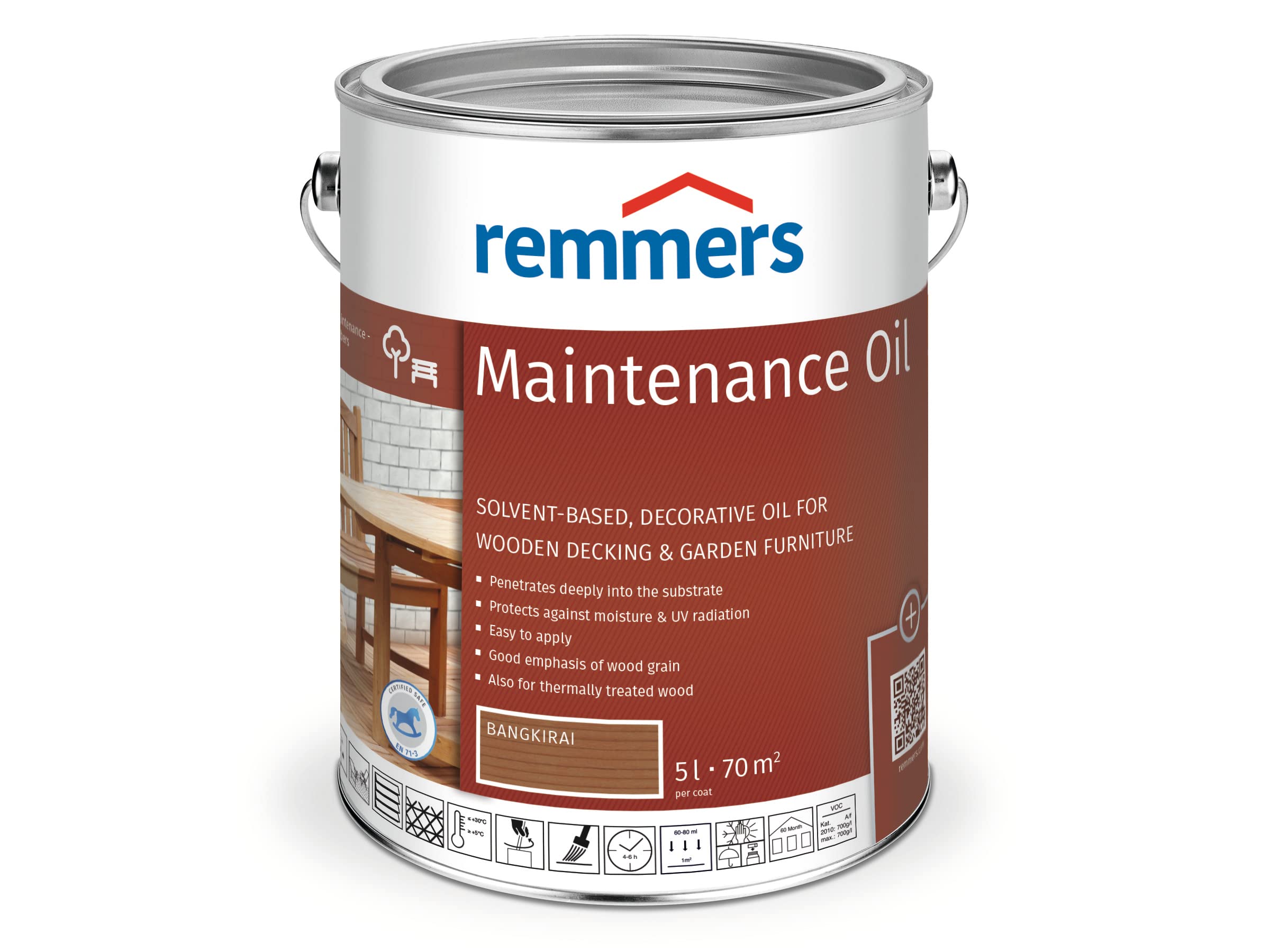 Remmers Maintenance Oil bangkirai, 5 litres, Solvent-Based, Decorative Wood Oil for Indoor and Outdoor Woods, Water-Repellent, Weather-Resistant, Brilliant Colour Shades