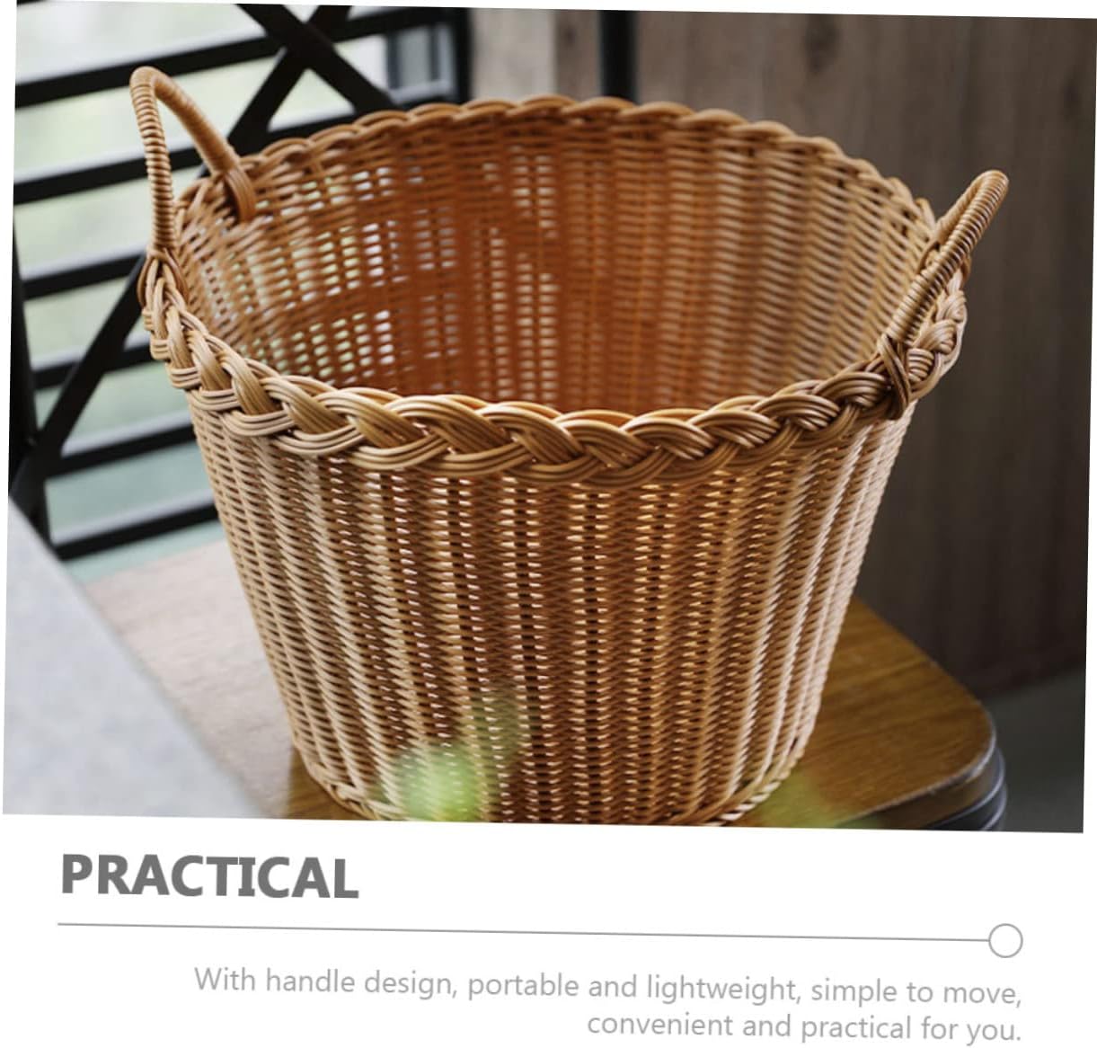 Japanese Style Laundry Hamper Basket with Handle Portable Lightweight Dirty Clothes Organizer Simulation Rattan Weave Design Space Saving Home Storage Smooth Surface and Material
