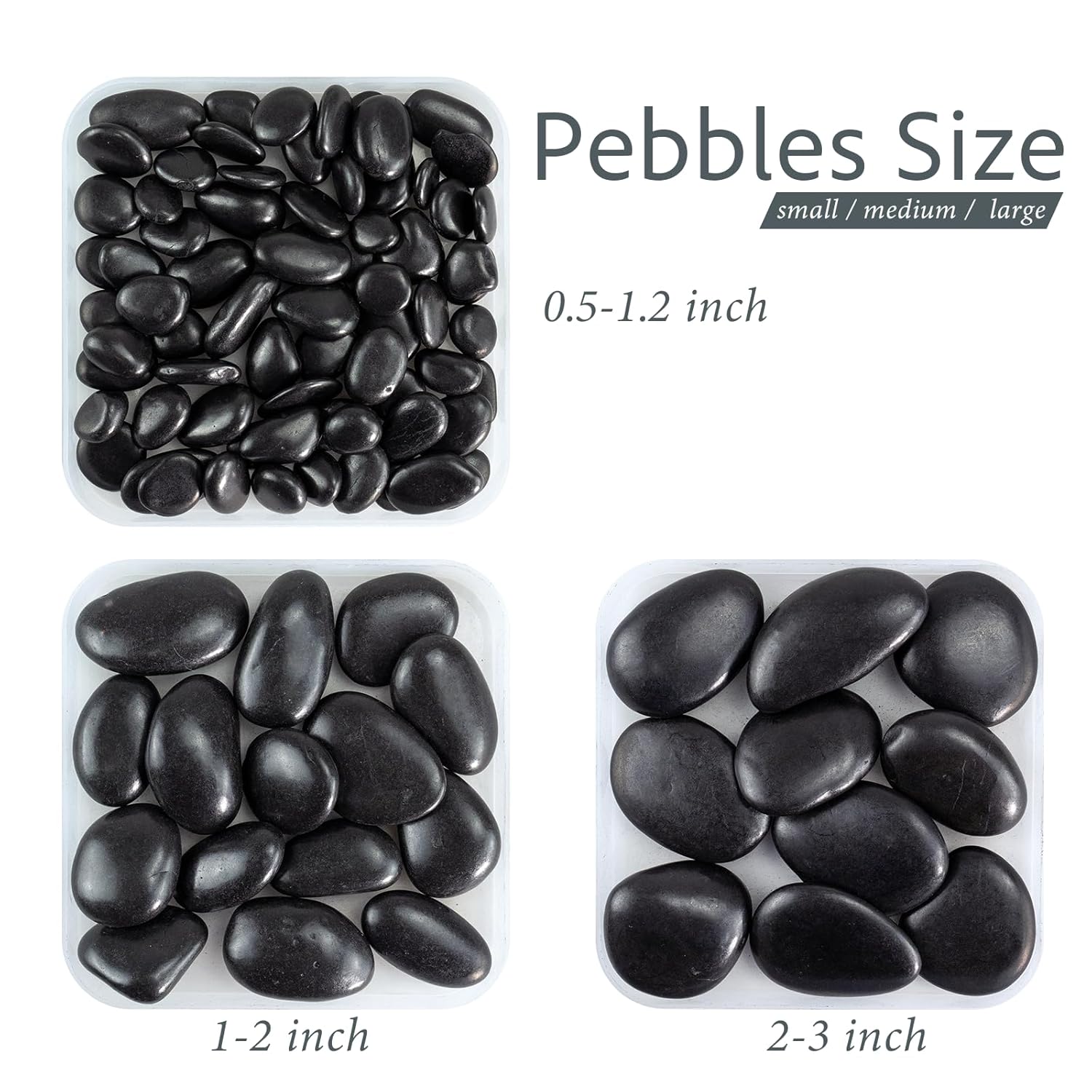River Rocks for Landscaping, 20lbs Black Pebbles for Indoor Plants, 1-2 Inch Decorative Rocks for Planters, High Polished Stones for Vase Filler Fish Tank Garden