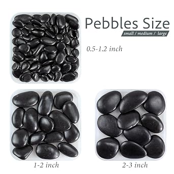 River Rocks for Landscaping, 40lbs Black Pebbles for Indoor Plants, 1-2 Inch Decorative Rocks for Planters, High Polished Stones for Vase Filler Fish Tank Garden