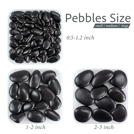 River Rocks for Landscaping, 40lbs Black Pebbles for Indoor Plants, 1-2 Inch Decorative Rocks for Planters, High Polished Stones for Vase Filler Fish Tank Garden
