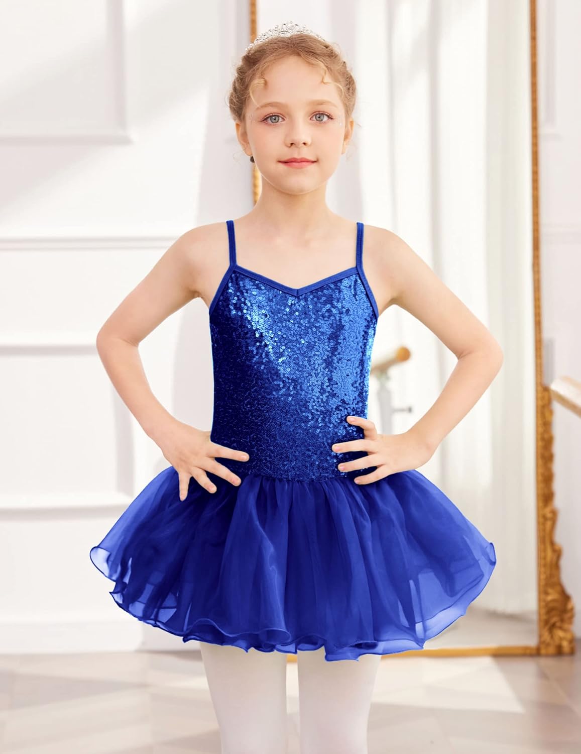 Zaclotre Little Girls Sequin Leotard Sparkly Strap Ballet Leotards Tutu Dress Ballerina Outfit Dance Costume for Kids
