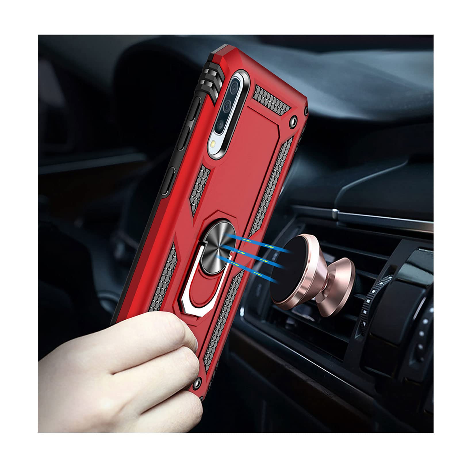 Kabury do Samsung A50/A70/A30S/A70E, wojskowe etui pancerne, wytrzymałe, ochronne, odporne na wstrząsy, z uchwytem pierścieniowym, niebieskie, A50
