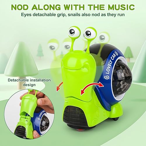 Electric Snail Toy, Toddler Luminous Snails Toy Cute Crawling Snail Toys with Music and Light Christmas Birthday Gifts for Boys Girls(Snail Green)