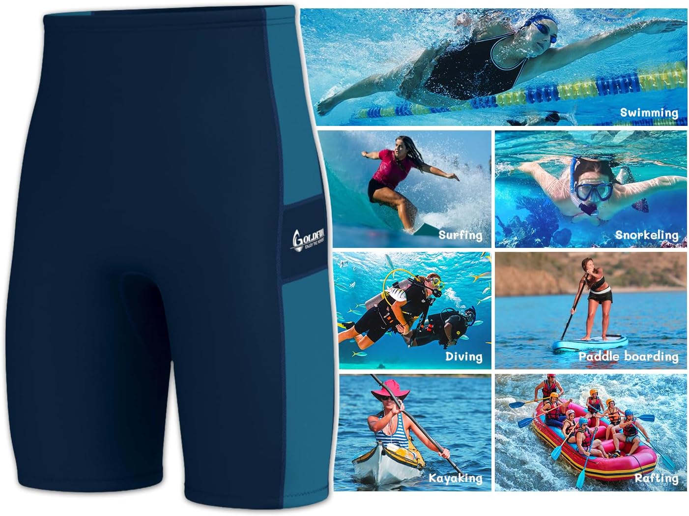 GoldFin Wetsuit Shorts Men Women, Mens Womens 2mm Wet Suits Neoprene Short for Water Sports Diving Surfing Swimming Snorkeling Kayaking