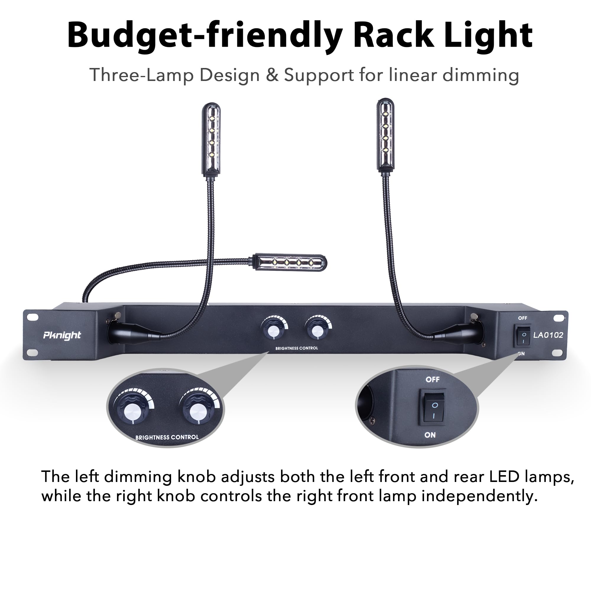 Rack Mount Gooseneck LED Light with 3 Dimmable Lamps, PowerCON Input & Detachable XLR – LA0102