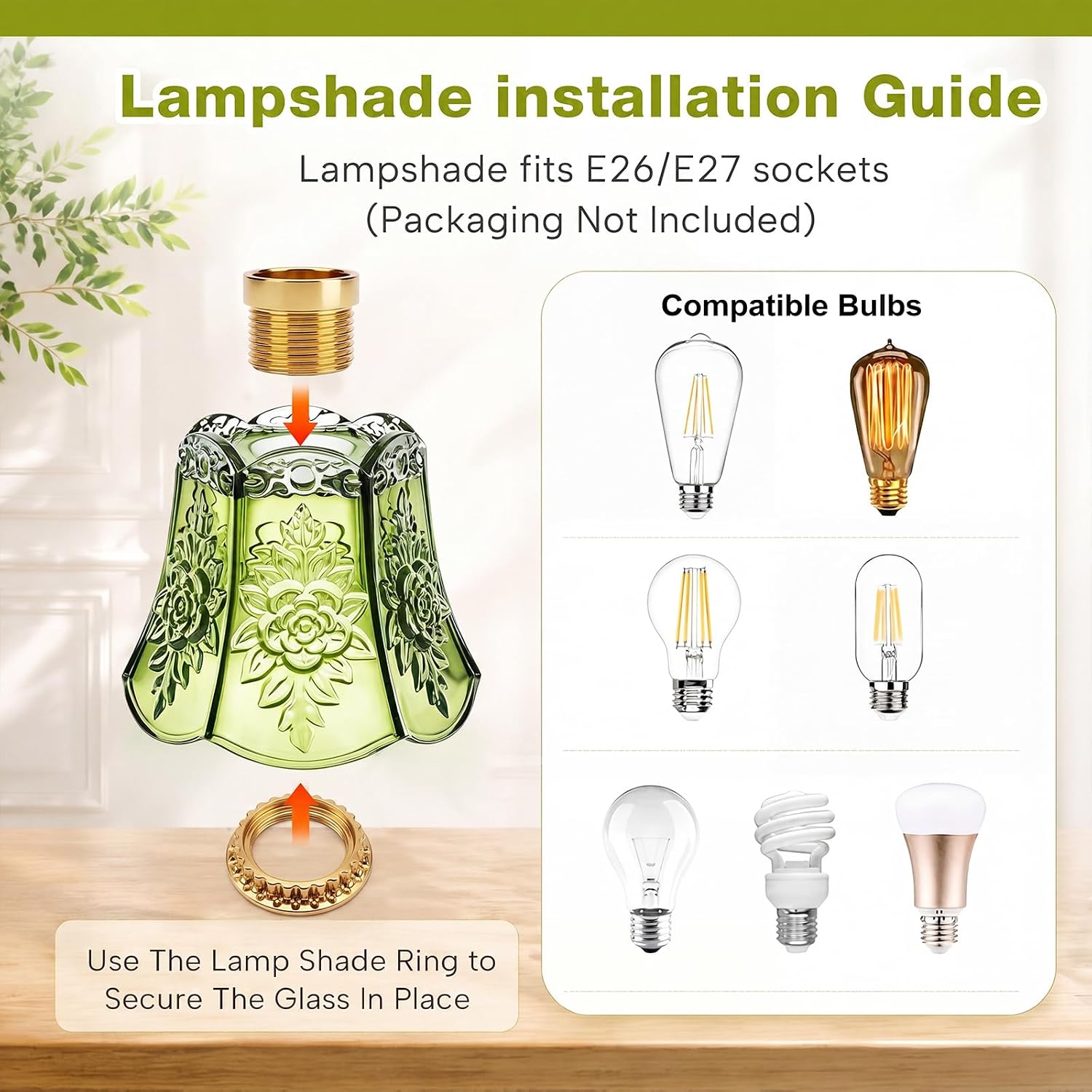 4 Pcs Glass Rose Lamp Shades Small Flower Sconce Shade E26 Base 1.65" Top x 5.5" Dia. x 4.72" H Mini Lampshades Replacement for Floor Table Chandelier Decor Vanity Pendant Light Covers (Green)