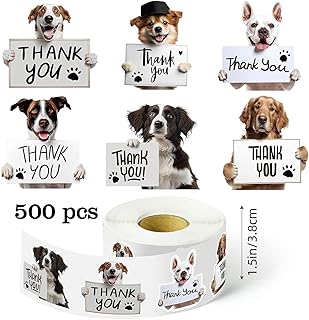 500Pcs 1.5 Inch Dog Thank You Stickers Roll Cute Puppy Adhesive Labels Tags for Supporting My Small Business Envelope Seals Packing Wrapping DIY Crafts Decor Pet Store Hospital Greeting Cards Party