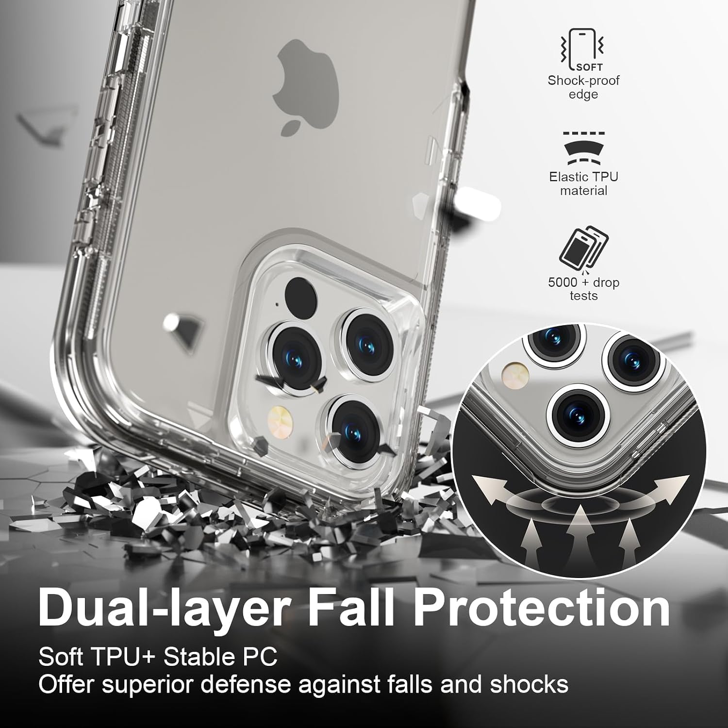 Follaroma for iPhone 16 Pro Max Case, Shockproof, Crystal Gray image 5