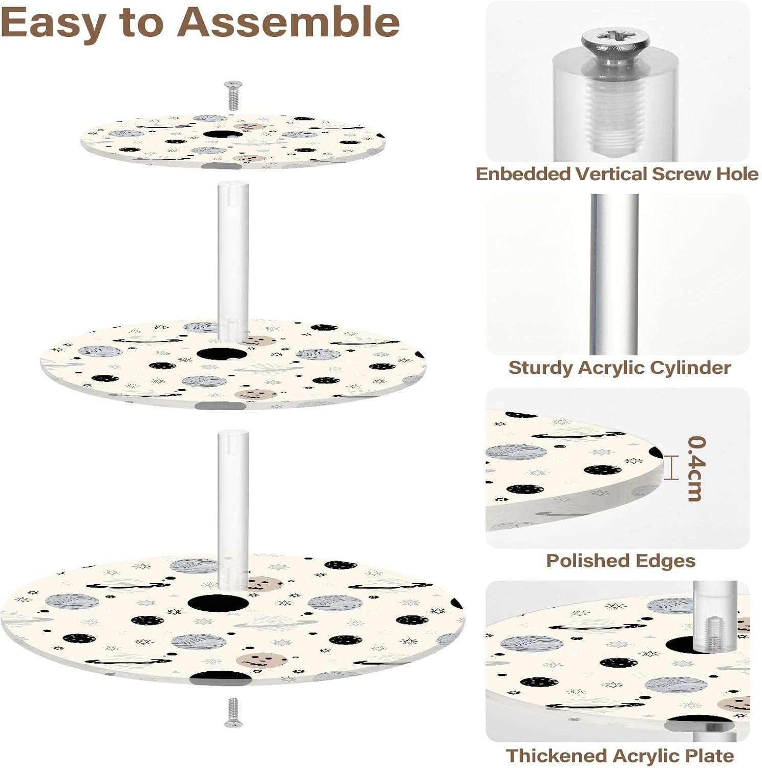 Planet Star 3 Tier Acrylic Cupcake Stand, Cupcake Stand for 34 Cupcakes for Weddings, Christmas,Holidays,Parties,Birthday,Printed Cupcake Tower 23300174
