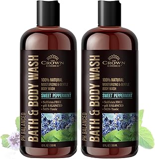 Natural Body Wash for Women, Men & Kids - Peppermint & Lavender - 12oz pH 5.5-Best pH Balance-Liquid Soap for All Skin Types-Moisturizing Sulfate & Chemical Free Shower / Bath Liquid Gel (2 Packs)