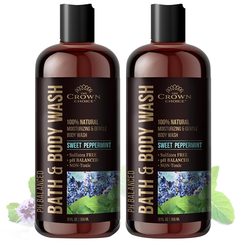 Sabonete líquido corporal de hortelã-pimenta The Crown Choice, Pacote com 2 frascos de 355 mL