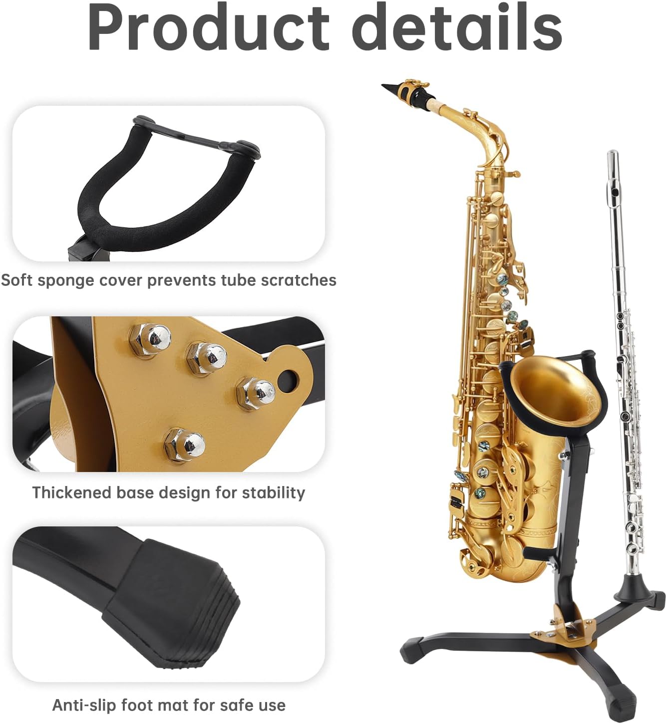 REMAGIC Alto & Tenor Saxophone Stand with 1 Clarinet / Flute Stand, Folding Saxophone Stand holder Rack, Straight Metal Sax Tripod Holder ,Portable Saxophone Support for Live Performance Travel