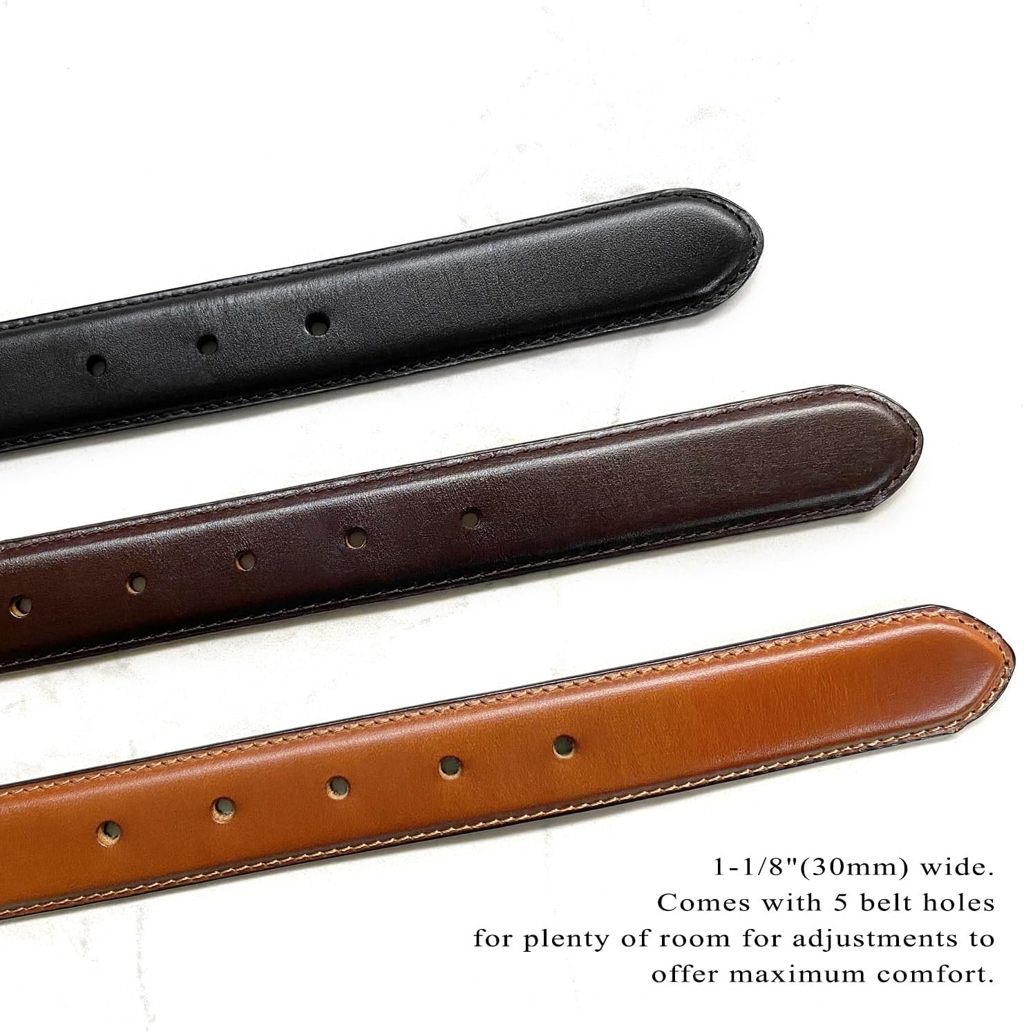 Men's Oil-Tanned Genuine Leather Dress Classic Belt 1-1/8"(30mm) or 1-3/8"(35mm) Wide One Piece Dress Belt - Image 5