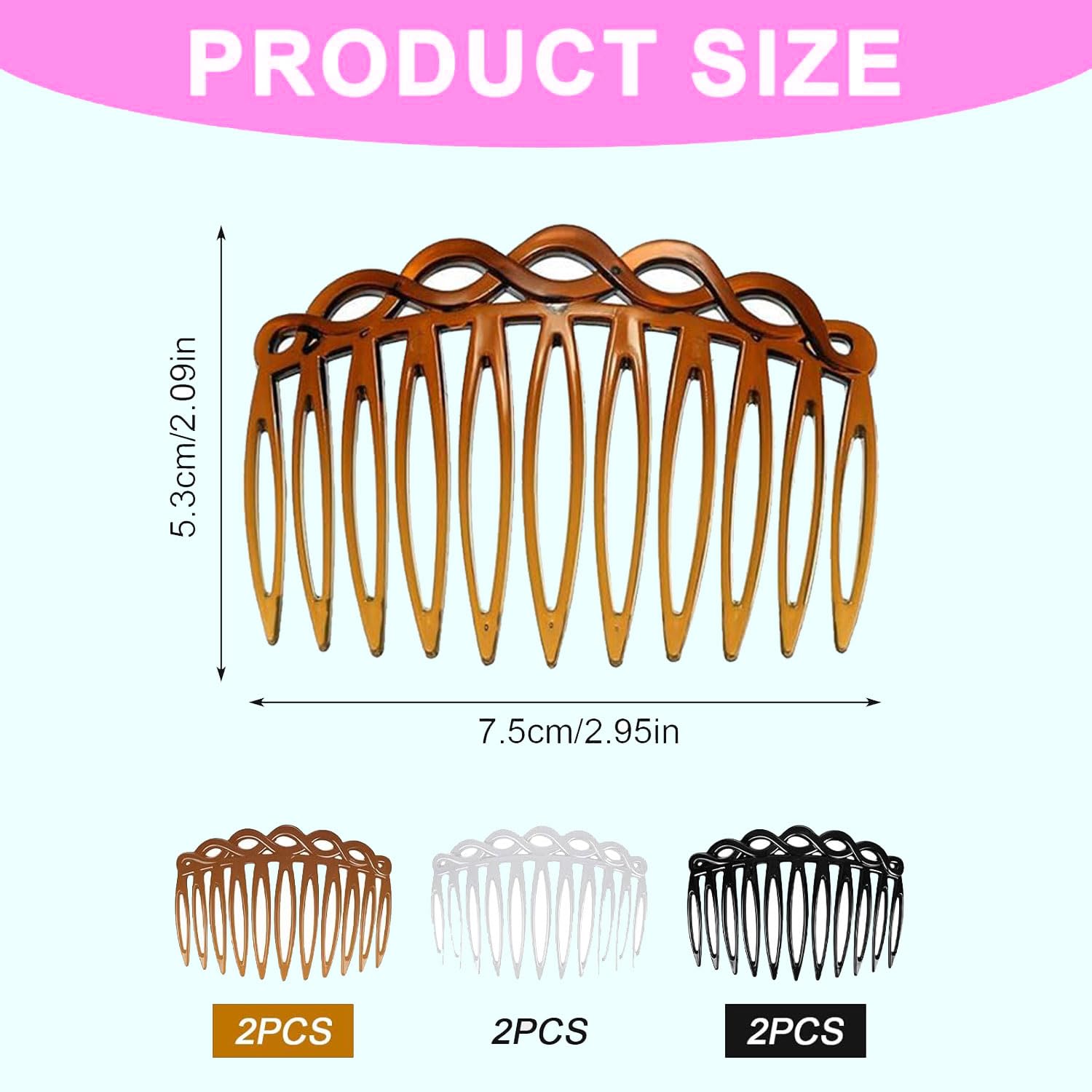 Juego de 6 peines laterales franceses antiestáticos para el cabello,peines de inserción de 11 dientes,accesorios decorativos para mujeres,para novias,velos de boda y eventos especiales.