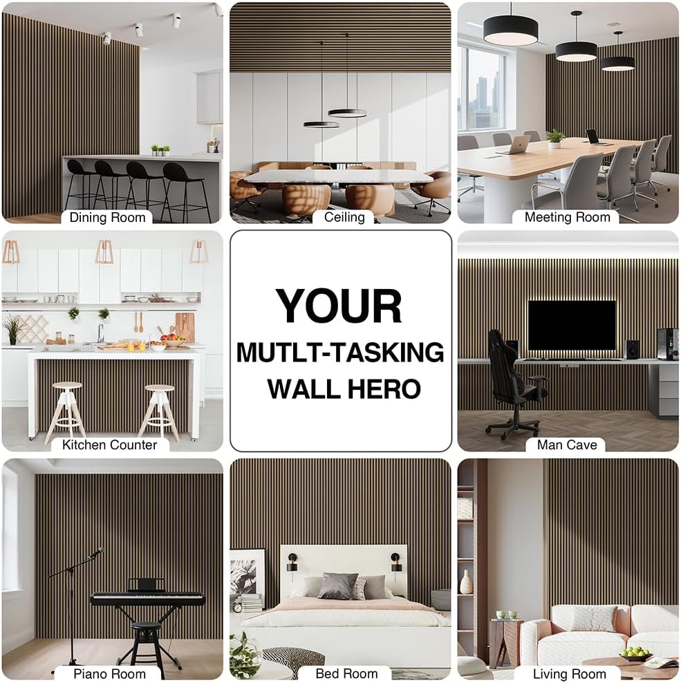 Wood Panels for Wall, Soundproof & Acoustic Wood Slat Wall Panel for Interior Decor, Sound Absorbing Panels for Office,Home Theater & Living Room(Amercian Oak#5,2 Pack-47.2"*23.6")