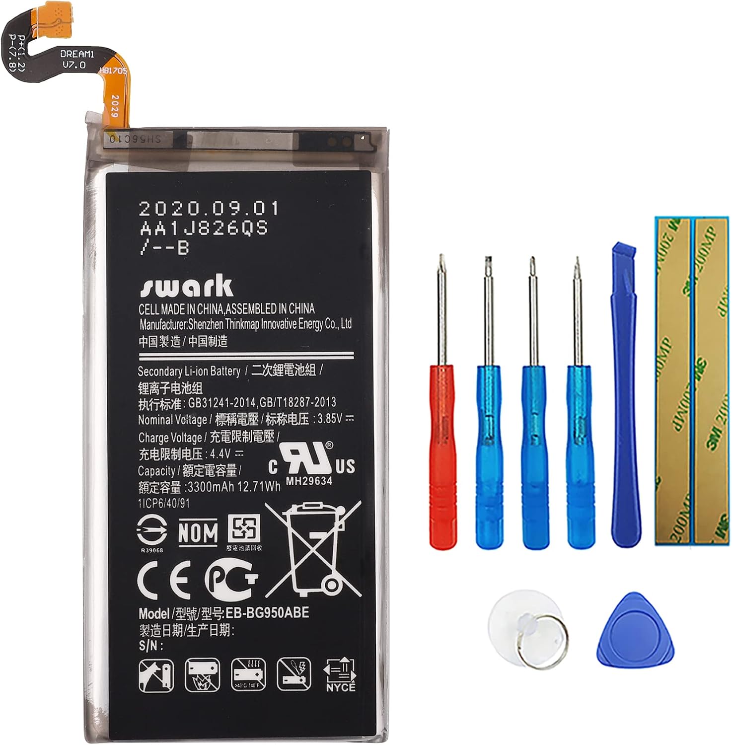 New 3000mAh BL-T33 Battery EB-BG950ABE Replacement for Galaxy S8 G950 G950U/U1/A/T/P/V/R4/W/F with Tools