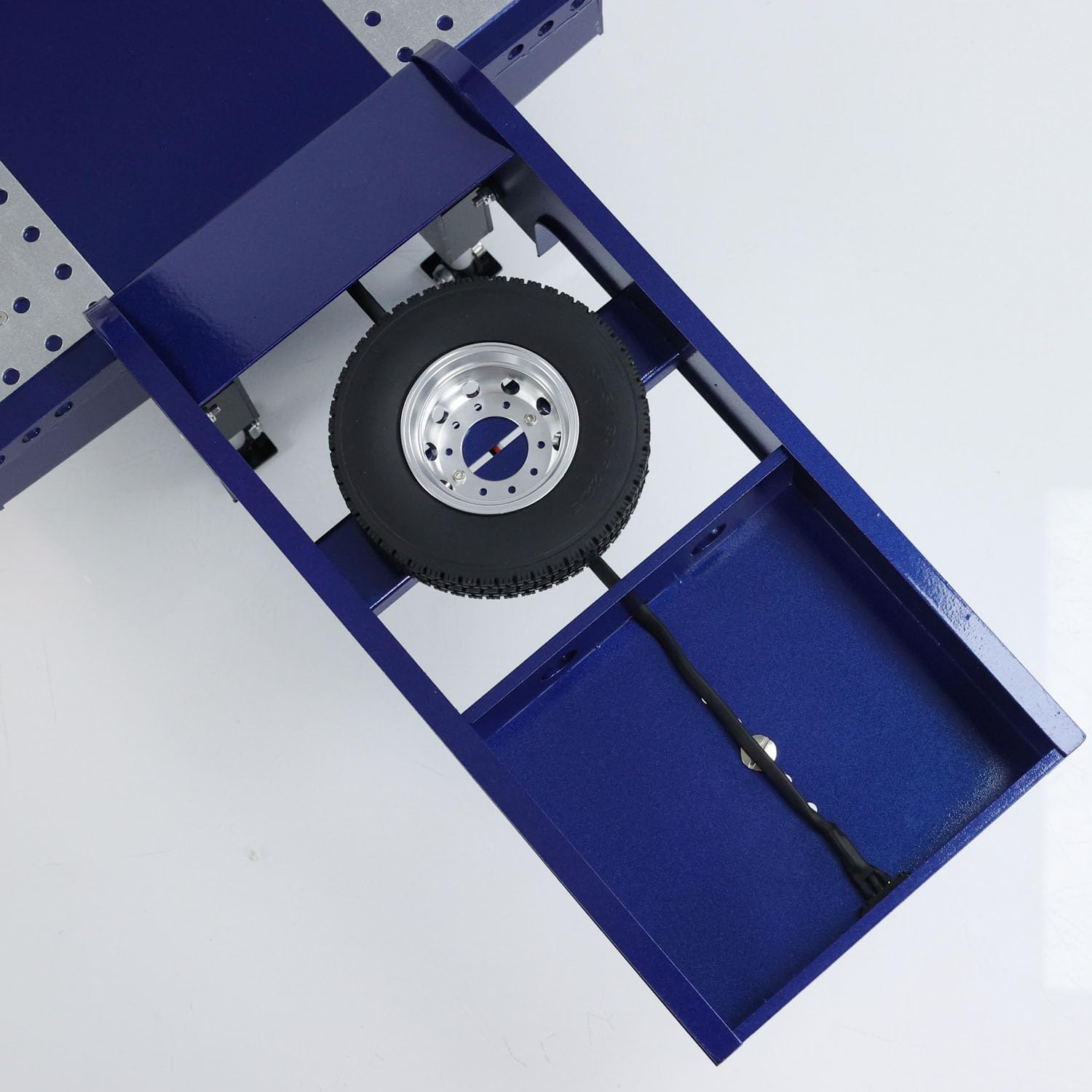 5-Axle Metal Semi Trailer Compatible with 1/14 Tamiya RC Tractor Truck Remote Control Dumper Lights Electric Tail-Board and Legs Hobby Model(Dark Blue)