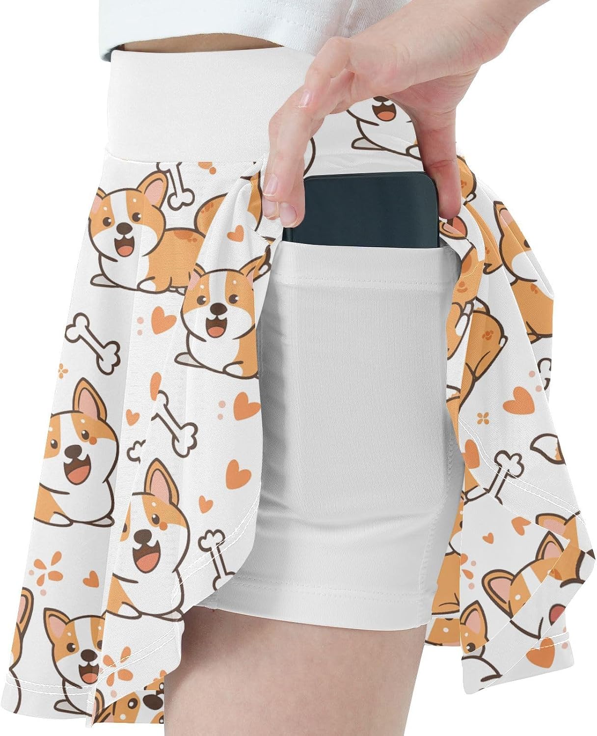 visesunny Corgi Bone Heart Girl's Golf Skirt Athletic Tennis Skort Sport Activewear with Double Layer Pockets