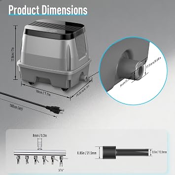 AquaMiracle Linear Air Pump ZP-40/ZP-60/ZP-100 for Pond Aeration, 635/950/1600GPH Septic Air Pump Pond Aerators for Outdoor Ponds, Waste Treatment, Aquarium, Fish Farm, Seafood Restaurant