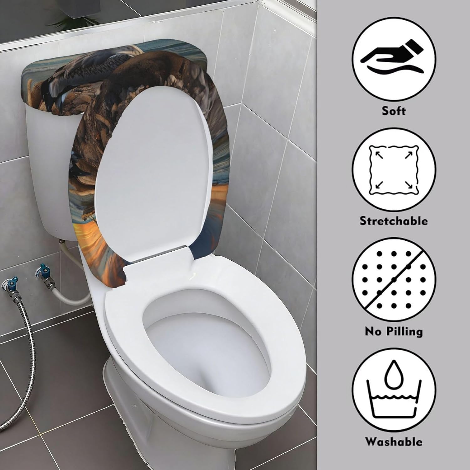 Seagull Toilet Tank Cover And Toilet Lid Cover Set Stretch Bathroom Toilet Lid Seat Cover