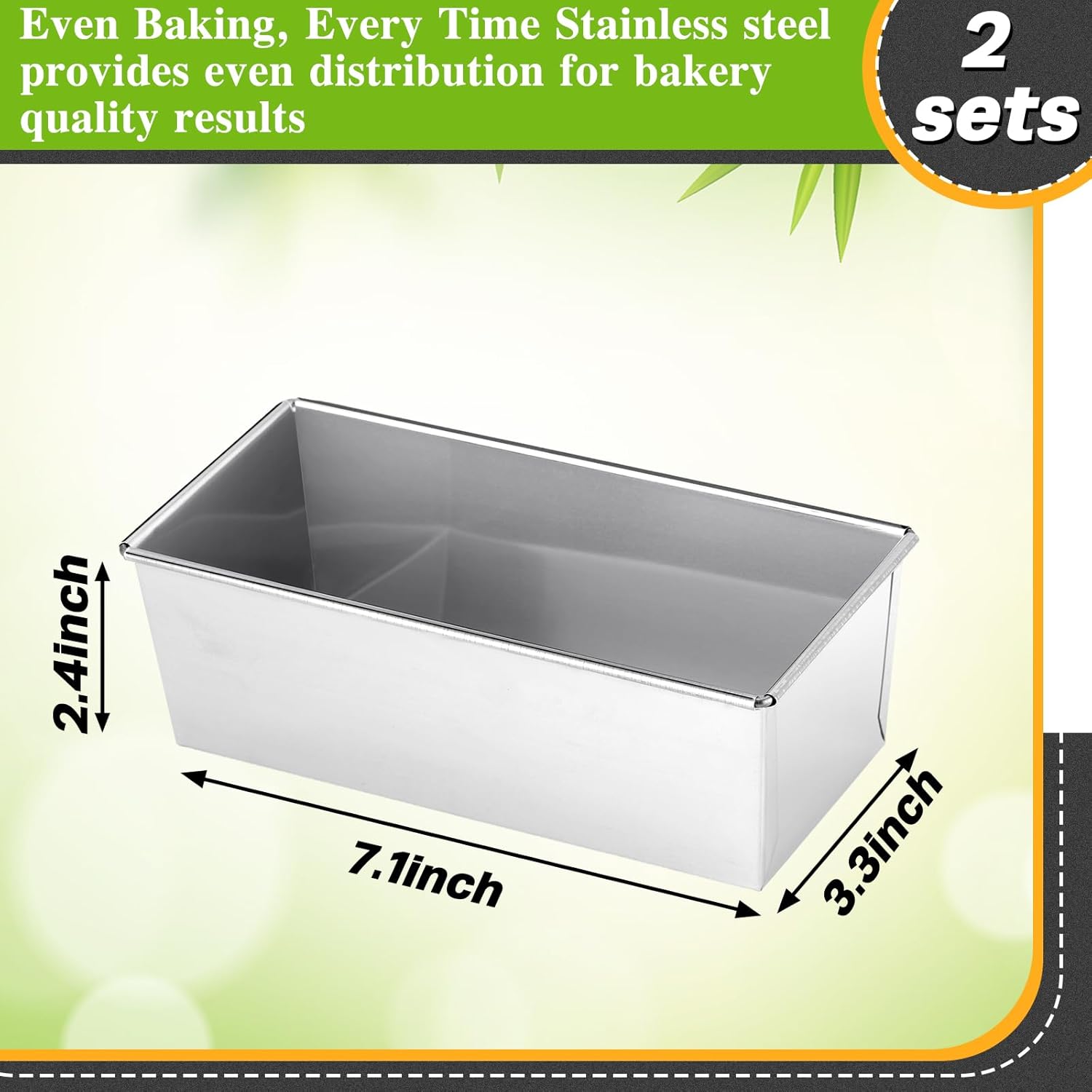 2 Pcs Nonstick Loaf Pan, 7 x 3 x 2.36 Inch Small Loaf Pans for Baking Bread Stainless Steel Rectangle Baking Bakeware for Breads Casseroles Vegetables Dishwasher Safe - Image 4
