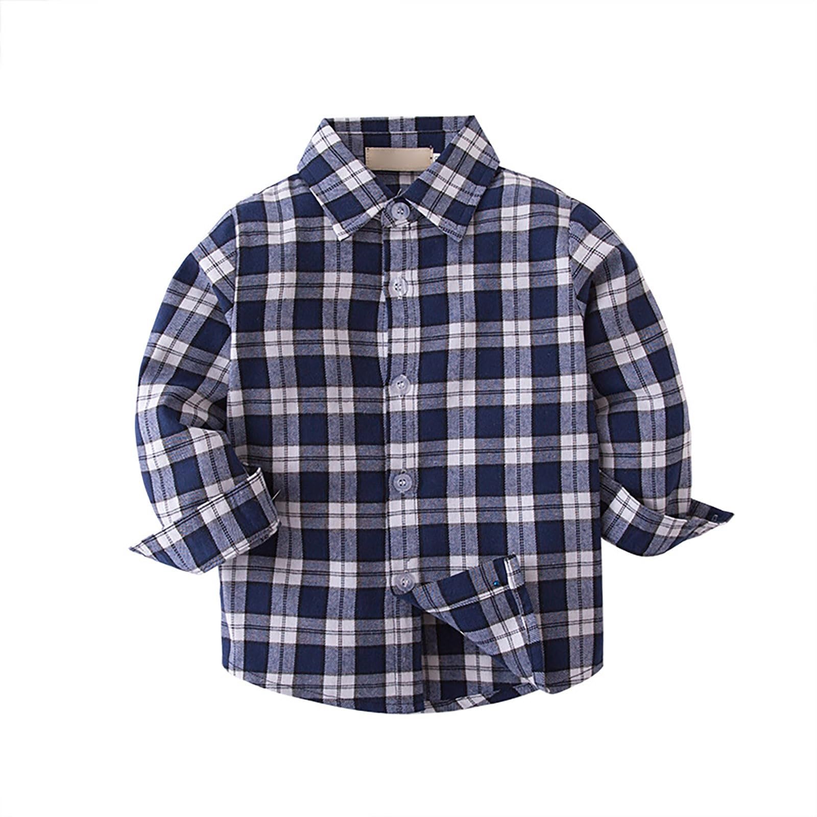 RNTOP Toddler Boy Plaid Shirt Little Boys Dress Shirts Long Sleeve Button Down Shirts Baby (Dark Blue, 18-24 Months)