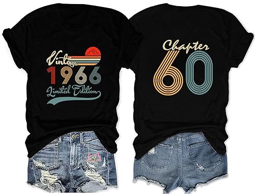 RXGOY Vintage 1966 T-Shirt for Women Chapter 60 Birthday Party