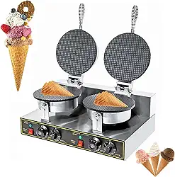 MáQuina EléTrica De Casquinha De Sorvete, MáQuina De Casquinha Crocante Com Aquecimento De Dupla Face, Massa Antiaderente/FáCil De Limpar, (50~250°C / 0-5 Minutos),Doublehead