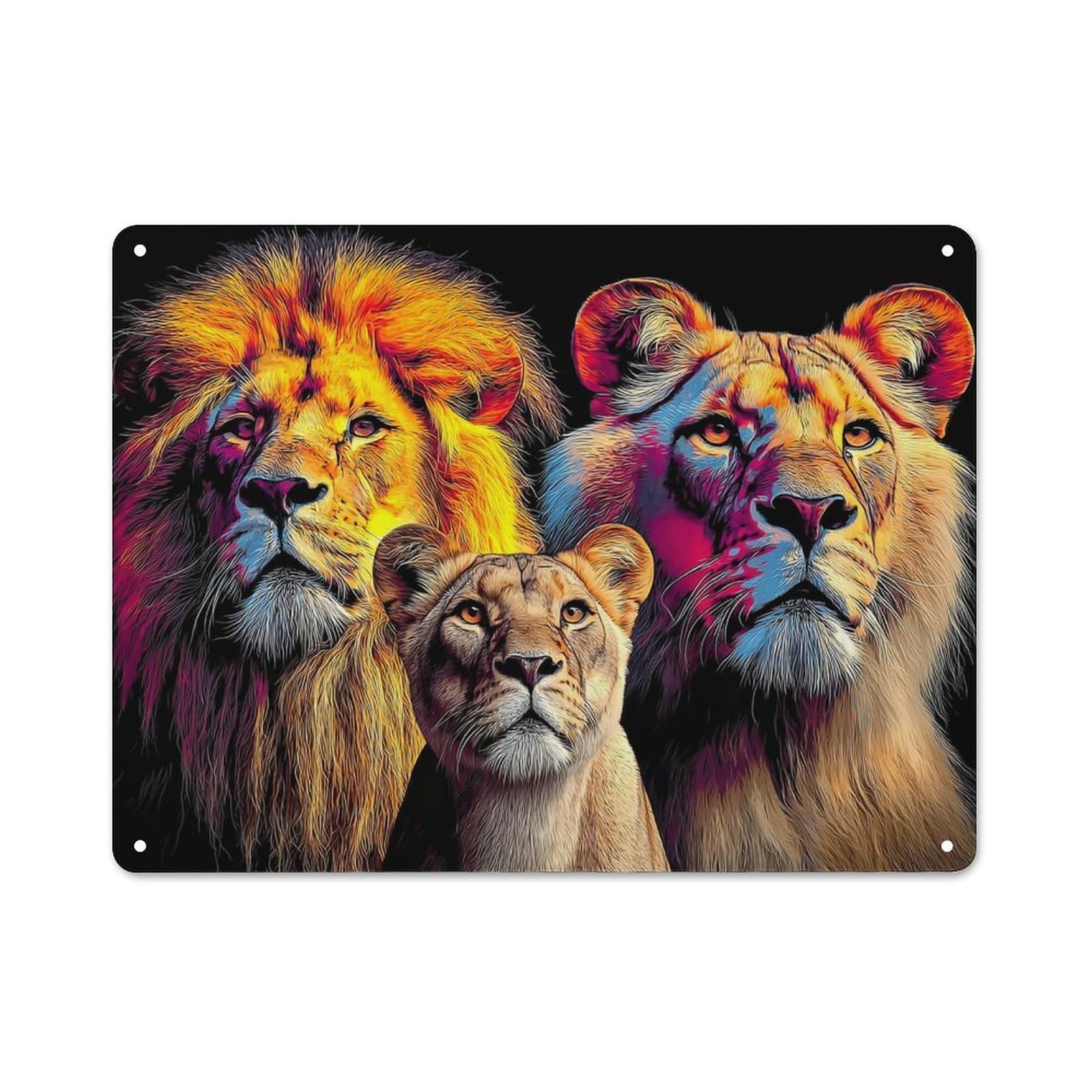 Junmoney Colorful Lion Portrait Creative Metal Wall Decor 30X40cm, Decorative Metal Sign For Office, Study, Studio Or Hallway