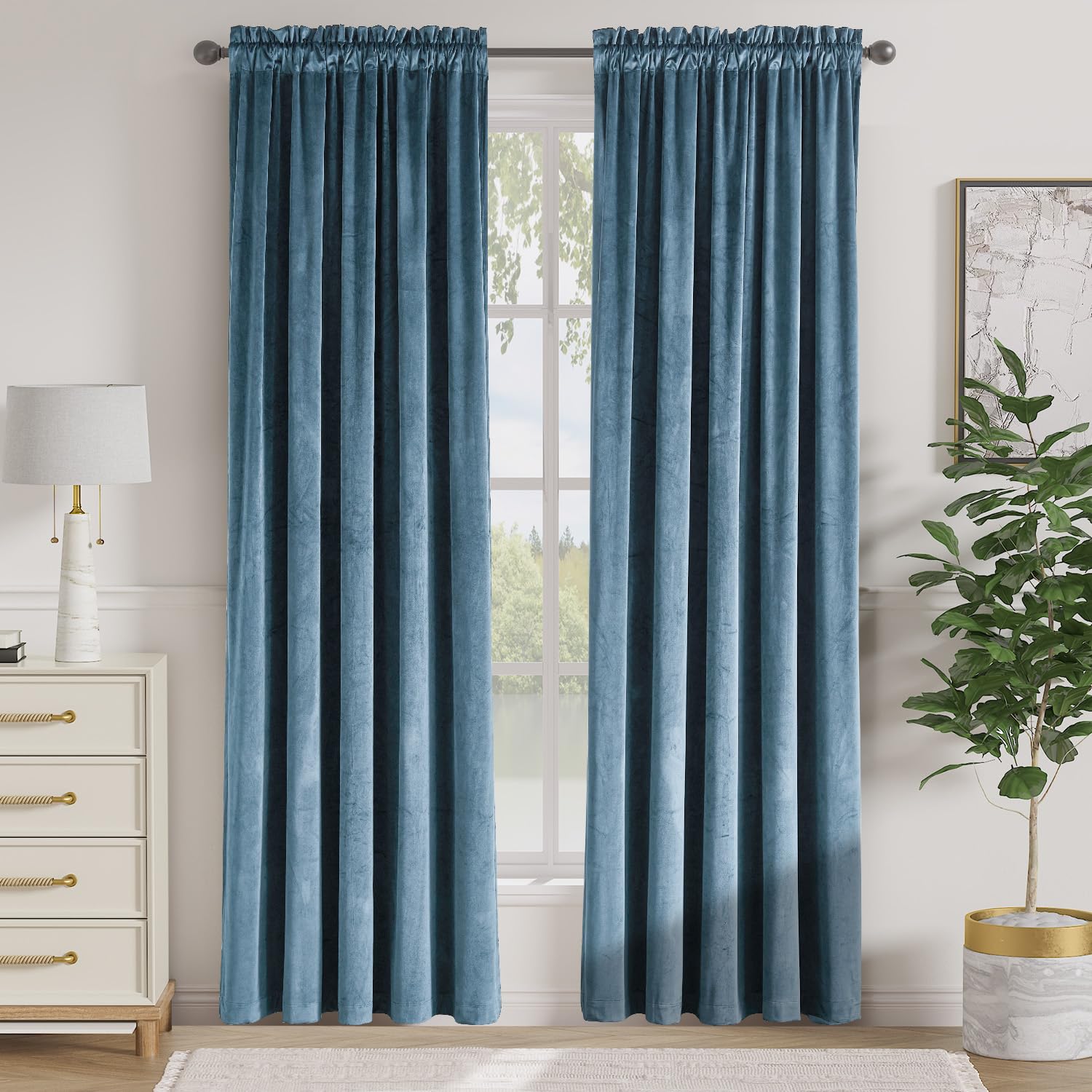 jinchan Velvet Blackout Curtain for Bedroom 84 Inch Long Thermal Insulated Luxury Curtains for Living Room Soft Privacy Room Darkening Drapery Sun