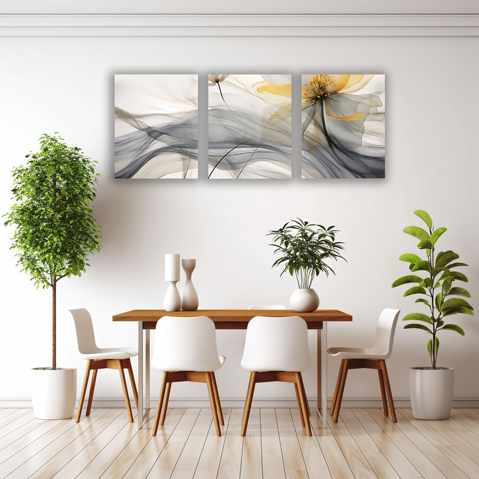 AMXBZC 3-teiliges Set Männer Gemälde Schlafzimmer Bilder Wunderschönes Blumen-Wandbild Modern Büro Leinwand Wandkunst - Poster Drucke für Wohnzimmer(Gelb)-40x60cmx3 Gerahmt