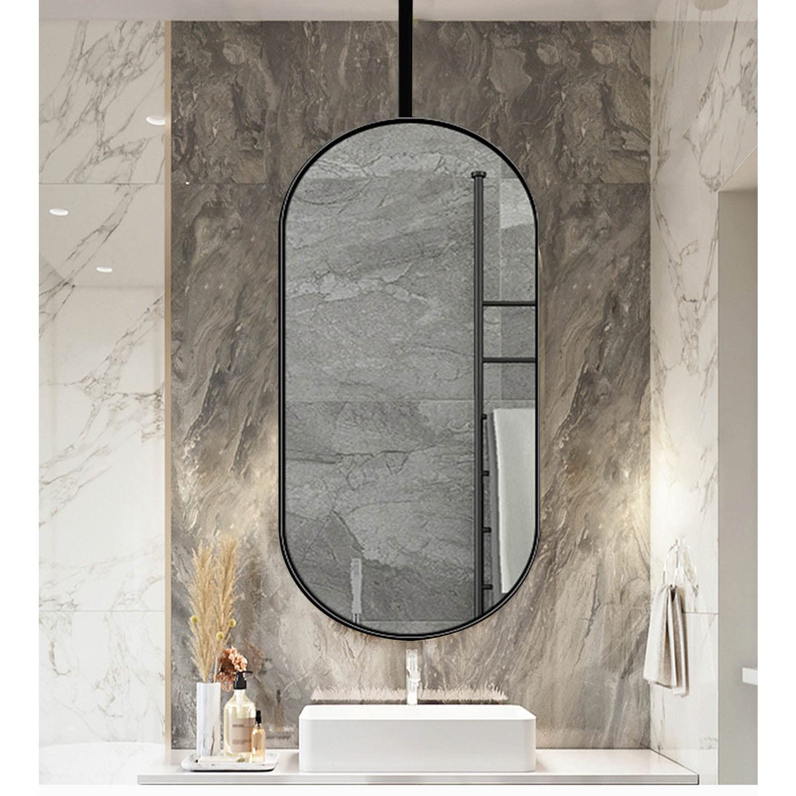 DXZ-Design Decorative Simple Mirror for Wall, Metal Ceiling Mounted Mirror with Ceiling Hanging Rod, Clear and Practical Floating Bathroom Vanity Makeup Mirror (Size : 50cmx70cm)