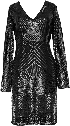 MISSCHEN Women's V Neck Sequin Bodycon Midi Dress Long Sleeve Stretchy Sparkly Cocktail Evening Party Gown